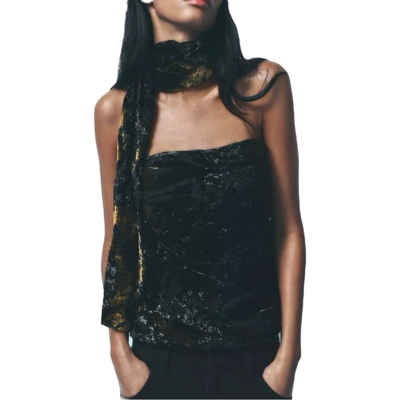 ✨ ZARA Velvet Neck Scarf Top | Size L | New - Picture 4 of 10